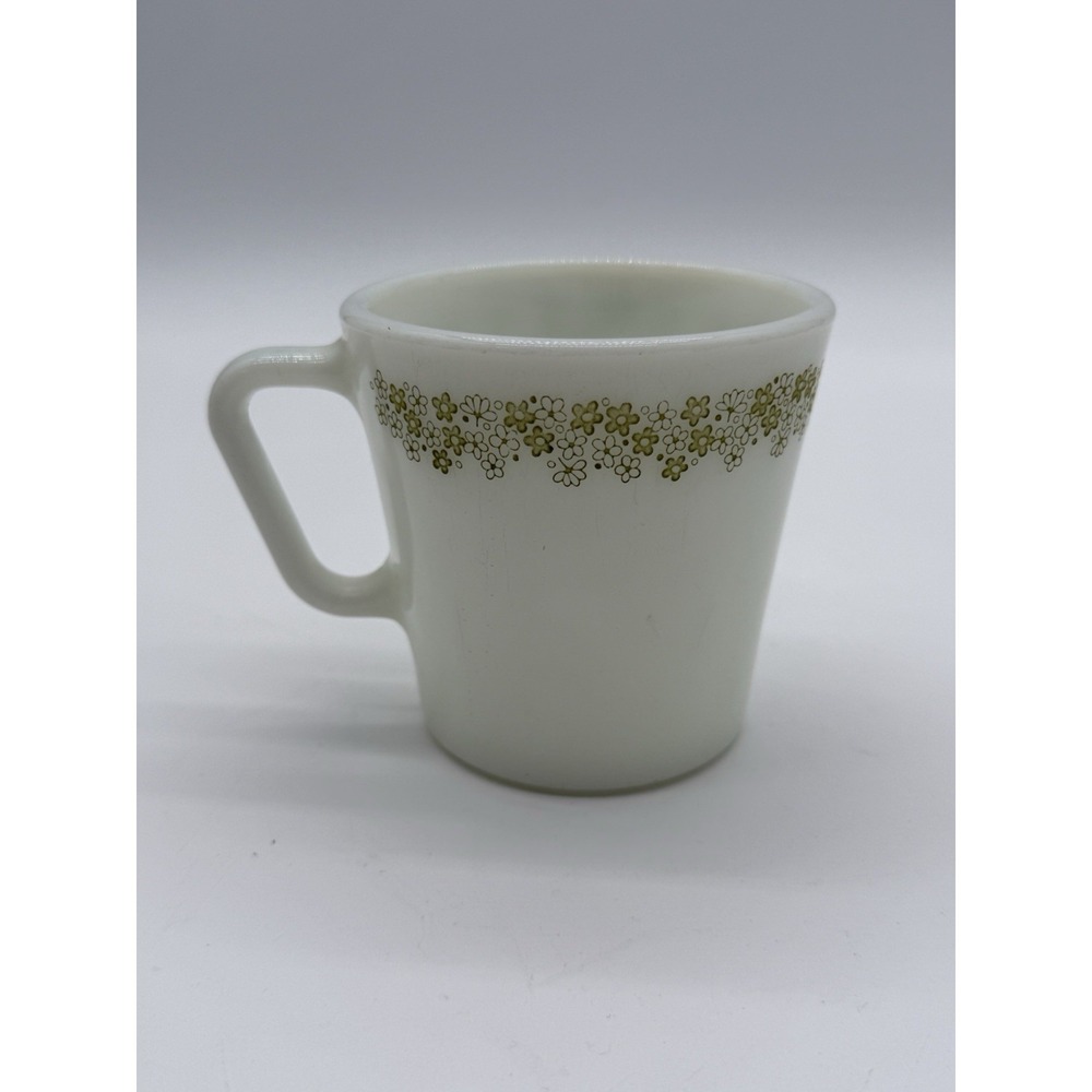 Vintage Pyrex Crazy Daisy Spring Blossom D-Handle Coffee Mug Cup No. 1410 green